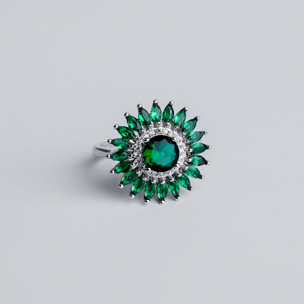Green Diamond Floral Ring